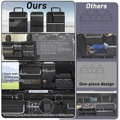 Back Seat Trunk Organizer Hanging Car Organizer Trunk Foldable Cargo Storage with 7 Large Pockets