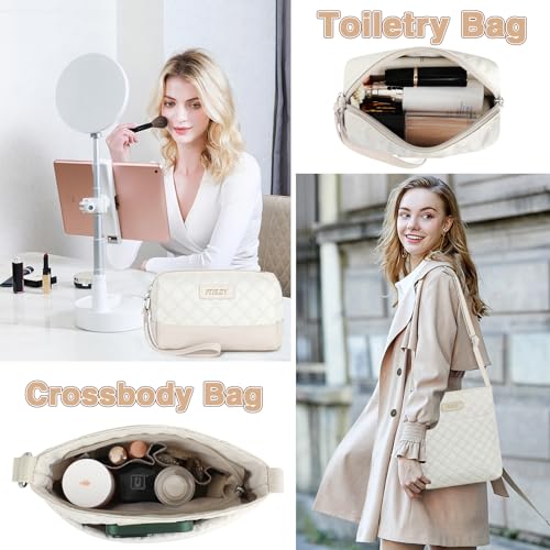 ITIEZY Weekender Overnight Bag for Women - Large Travel Duffel Bag with Shoe Compartment, Gym Duffel Bag Hospital Bag Carry On Tote Bags for Airplanes with Crossbody Bag Toiletry Bag 3Pcs Set - color: 9-White