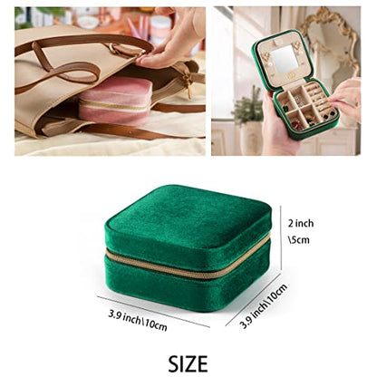 ZPROW Plush Velvet Travel Jewelry Case, Travel Jewelry Organizer, Jewelry Travel Case, Travel Jewelry Box, Small Jewelry Case, Jewelry Travel Box, Earring Organizer with Mirror - Emerald Green 4packs - color: Velvet 4 Pack - Emerald Green