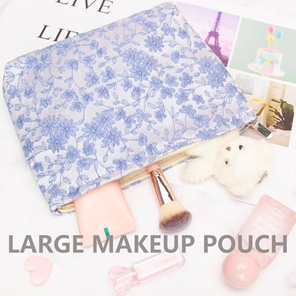 PAZIMIIK Makeup Bag Large Cotton Zipper Pouch for Purse Travel Canvas Make Up Organizer for Women Cosmetic,Brocade Silver - color: Brocade Silver