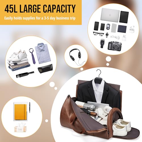 Convertible Garment Bag, Carry on Garment Duffel Bag with Shoulder Strap, Men's Women's Travel Clothing Bag with Shoe Compartment, 2-in-1 Hanging Suitcase Suit Business Travel Bag (Brown) - color: Brown