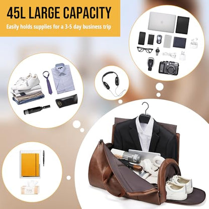 Convertible Garment Bag, Carry on Garment Duffel Bag with Shoulder Strap, Men's Women's Travel Clothing Bag with Shoe Compartment, 2-in-1 Hanging Suitcase Suit Business Travel Bag (Brown) - color: Brown