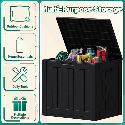Devoko 40 Gallon Deck Box Outdoor Storage Box Waterproof for Patio, Large Outdoor Storage Bench Lockable for Outside (Black, 40 Gallon) - color: Black, size: 40 Gallon 1 Pack