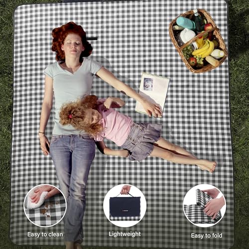 HX&OD Outdoor Picnic Blanket 80"X80" Picnic Mat Extra Large Camping Blanket Beach Blanket Foldable Waterproof Sand Mat Hiking Travel Family Concerts(Blue) - color: Blue, size: 80”x 80”