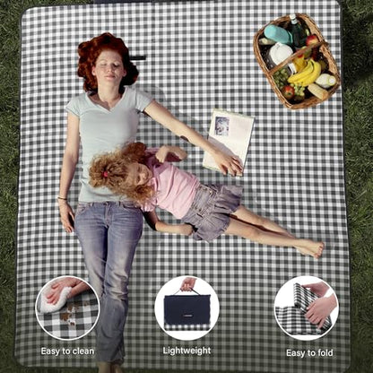 HX&OD Outdoor Picnic Blanket 80"X80" Picnic Mat Extra Large Camping Blanket Beach Blanket Foldable Waterproof Sand Mat Hiking Travel Family Concerts(Blue) - color: Blue, size: 80”x 80”