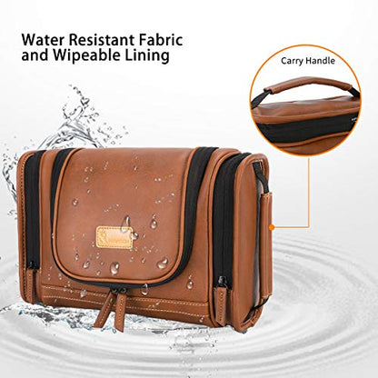 MIRASON Travel Toiletry Bag, Hanging Toiletry Bag for Men, Leather Travel Shower Bag for Toiletries Dopp Kit Bathroom Bag with Metal Hook, Gift for Men (Brown) - color: Brown