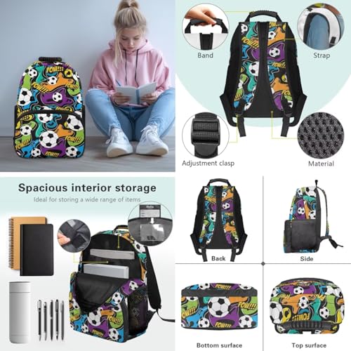 Kids Boys School Backpacks Set,Football Schoolbag Matching Combo for Preschool Primary, Lightweight Bookbag, Lunch Box Bundle and Pen Case Set - color: Football -1