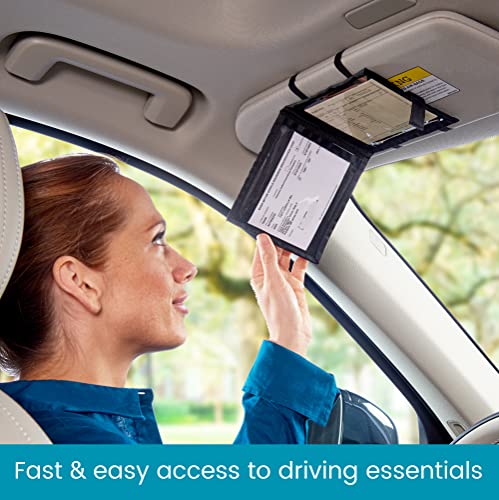 High Road Car Registration and Insurance Card Holder for Sun Visor, Glove Box or Console with 2 Clear Hidden Car Document Pockets and Front Mesh Card Pocket - color: Gray