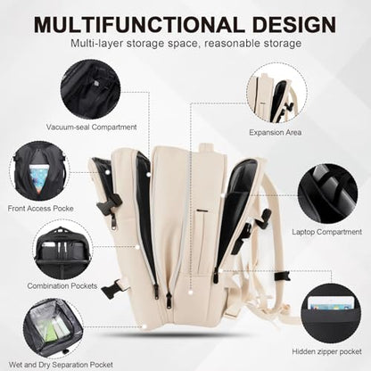 Vacuum Seal Backpack Travel with Pump, Expandable Vacuum Backpack with Air Compression System, Airback Vacpack TSA Lock Water Resistant Carry-On Luggage (White) - color: White