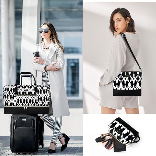 ITIEZY Weekender Overnight Bag for Women - Large Travel Duffel Bag with Shoe Compartment, Gym Duffel Bag Hospital Bag Carry On Tote Bags for Airplanes with Crossbody Bag Toiletry Bag 3Pcs Set - color: 8b-Black