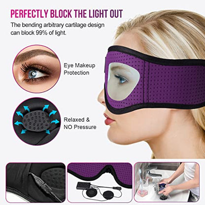 MUSICOZY 3D Bluetooth 5.4 Sleep Headphones, Breathable Wireless Music Eye Mask, Sleeping Headphones with Headband for Side Sleepers, Women, Men, Air Travel, Unique Tech Gifts - color: Purple