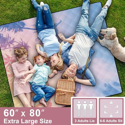 60x80" Picnic Blankets Waterproof Outdoor Huge Sand Free Beach Blanket Windproof Soft Patio Concert Ground Mats Backpacking Camping Travel Essentials Summer Outside Hawaii Vacation Stuff Gifts - color: Pink Coconut Tree, size: 6'8" x 5' (Rectangular)