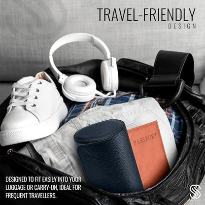2 Watch Travel Case for Men – Leather Roll Organizer & Storage Box, Fits Watches up to 55mm | Removable Cushions | Gift Ready (Midnight Navy/Charcoal Grey) - color: Midnight Navy / Charcoal Grey
