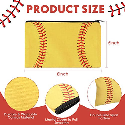 Eccliy 20 Pcs Softball Makeup Bags Bulk Team Gifts Softball Cosmetic Bag Accessories for Women Toiletry Zipper Pouch Travel Canvas Gifts Stuff for Team Players Party - size: 8 x 5 Inch, style: Softball