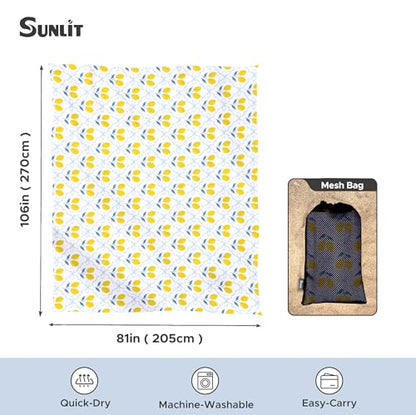 Sunlit Large Beach Blanket Waterproof Sand Proof, 81" x106" Sand Free Mat with Corner Pockets and Storage Bag, for Travel Beach Camping Outdoor Festival, Chic Summer Accent Lemon Lattice