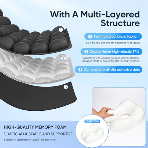 Travel mat - inflatable bubble design, used for car/office/airplane seat cushion, equipped with storage bags. Ergonomically designed 3D inflatable airbag, including neck pillow kit (Rectangle) - size: rectangle