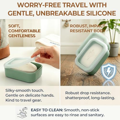 AIMAIMAIMAI Compact Leakproof Travel Soap Case, Silicone Travel Soap Bar Container, Portable Soap Box with Drainage Layer for Camping, Gym (Light Green) - color: Light Green