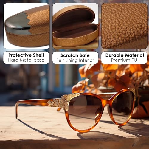 MyEyeglassCase® Large Hard Sunglasses Case | fits Large curved Sunglasses, with microfiber bag and cleaning cloth - color: Camel Bronze