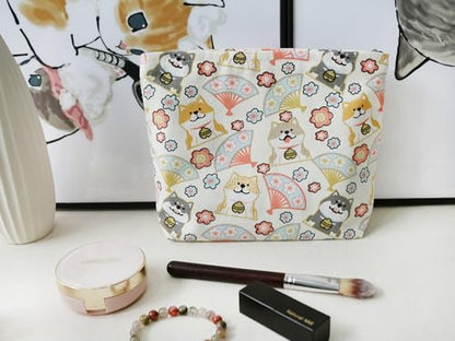 HAPPYHEIDI Canvas Pouch for Travel, Makeup Bag Case, Creamy White Dogs, Cotton, Animal Print, Zipper Closure, 7.1x2.4x7 Inches - color: GR-Canvas-Creamy White Dogs