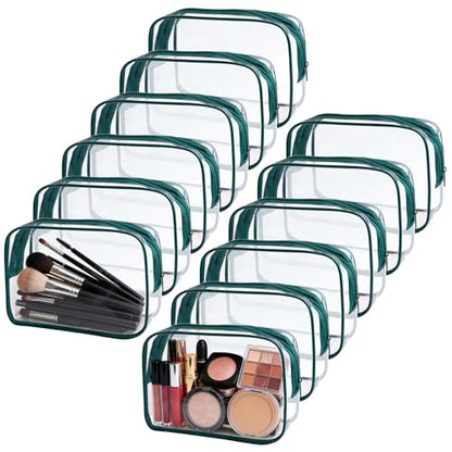 12 Pieces Clear Makeup Bags Bulk, TSA Approved Toiletry Bag PVC Cosmetic Toiletries Pouch with Zipper, Waterproof Vinyl Plastic Organizer Case for Carry-on Travel Essentials (Green Medium) - color: 12 Medium Green