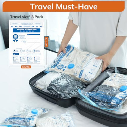 MONVANE Vacuum Storage Bag Set with Cordless Electric Air Pump, 8 Pack(45 * 35cm) Double Zip Seal Space Saver Bag, Vacuum Sealer Bags for Travel and Outdoor Storage