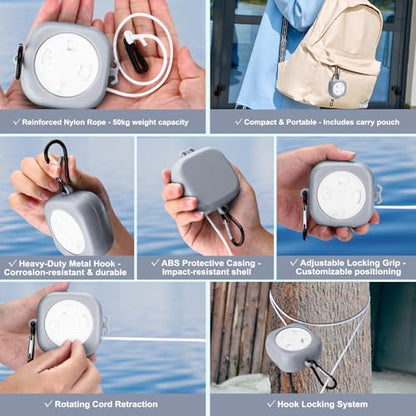 6 Pack Fodable Travel Hangers with Clips & Adjustable Clothesline, Portable Collapsible Hangers with Storage Bag for Suitcase, Hotel, RV, Cruise Essentials Set (Grey) - color: Gray