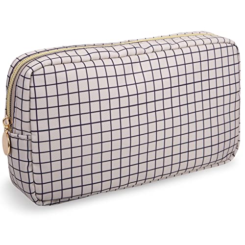 Nylon Small Makeup Bag for Purse, Cute Checkered Makeup Bag Preppy Cosmetic Zipper Pouch Purse, Waterproof Portable Travel Toiletry Bag Clutch Make Up Brush Bag Organizer for Women Girls(Checkered) - color: Checkered, size: Small