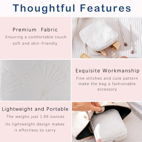 RSRSLEII Small Quilted Cotton Makeup Pouch for Purse, Coastal Granddaughter Aesthetic Cosmetic Bag with Compartments, Cute Seashell Zipper Lipstick Holder for Women and Girls (09 Small Seashell) - color: 02Small Seashell