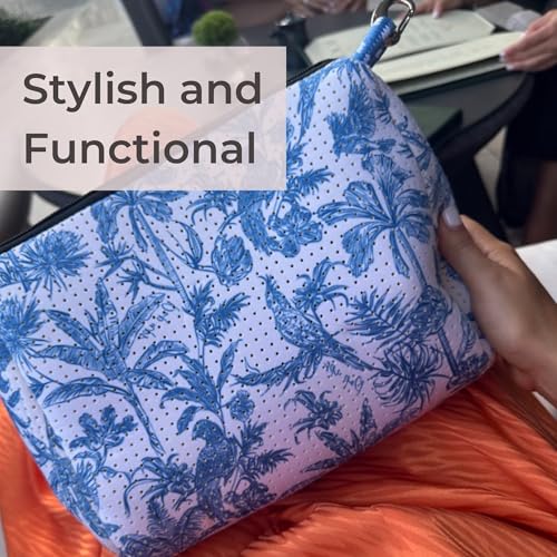 POPUPS Large Makeup Bag with Zipper - Waterproof Neoprene Cosmetic Bag 7.7 x 10.75 x 5 inches (Toile) - color: Print-Toile