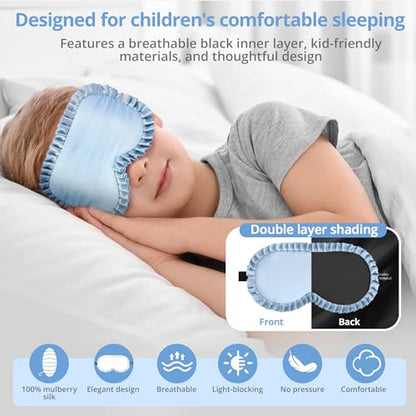 Kids Sleep Mask, 100% Real Mulberry Silk Eye Mask, Sleeping Mask for Kids with Adjustable Elastic Band, Soft & Light Blocking Eye Cover Gift for Boys Girls Teens Age 5+ (Blue) - color: Blue