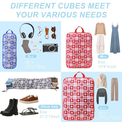 Geometric Flower Compression Packing Cubes for Travel (7 Piece) - Tear-Resistant Compression Bags with Separate Shoe Compartment Essential Bag - color: Black-4