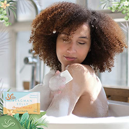 Bergman Kelly - Hotel Toiletries Bundle - Tropical Waterfall, 1 oz each, 100 Pcs - 4-Piece Set: 25 Rectangular Bar Soap, 25 Shampoo, 25 Conditioner & 25 Body Lotion - Bulk Mini Guest Amenities Supply - size: 1 Ounce (Pack of 25)