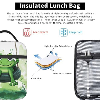 Insulated Lunch Box for Kids Boys Girls, Reusable Lunch Bag for School, Office, Work, Picnic, Travel, Cute Green Frog Lunch Box - color: lunch box 115