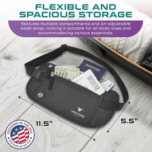 Travel Money Belt & Passport Holder - RFID Blocking Slim Travel Wallet & Fanny Pack for Men and Women - Essential Travel Pouch for Cash, Credit Cards, and Documents - color: Black