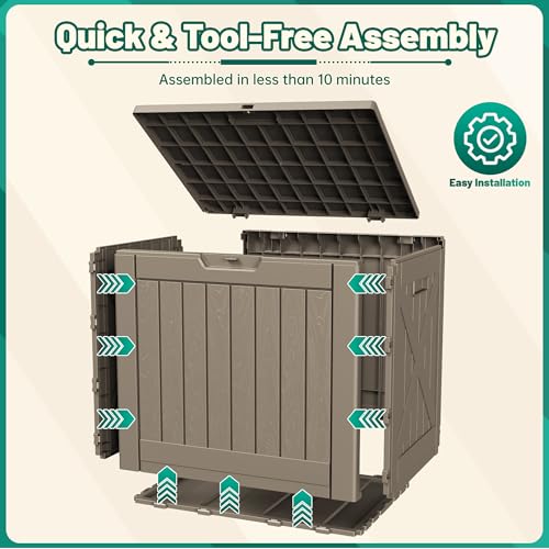 Devoko 40 Gallon Deck Box Outdoor Storage Box Waterproof for Patio, Large Outdoor Storage Bench Lockable for Outside (Brown, 40 Gallon) - color: Brown, size: 40 Gallon 1 Pack