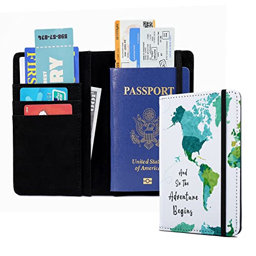 Passport Book Holder,Passport Wallet for Men Mr and Mrs for Women Passport Cover Passport Case for Couples Books Holder Mother's Day (6x4 Inch) - color: Green Map-1pcs