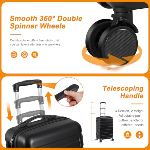 SUPER DEAL 21 Inch Carry On Luggage with Spinner Wheels, Expandable Hardside Suitcase Height Adjustable Durable Rolling Luggage with Porable Handle and Side Feet for Business Trips and Travel, Black - color: Black