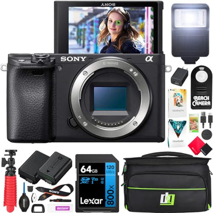 Sony a6400 4K Mirrorless Camera ILCE-6400/B Body Only | Official Sony USA Partner Model | Bundle with Travel Case Gadget Bag and Deco Gear Deluxe Accessories Kit Extra Battery Remote & Flash Bundle - style: Camera Only + Pro Kit