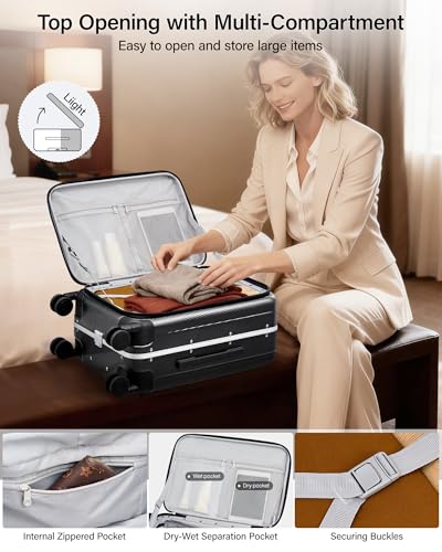 Hanke 26 Inch Large Checked Luggage PC Hard Shell Luggage Top Opening Travel Luggage Suitcases with Wheels for Woman Men.(Jet Black) - color: Black, size: 26 Inch