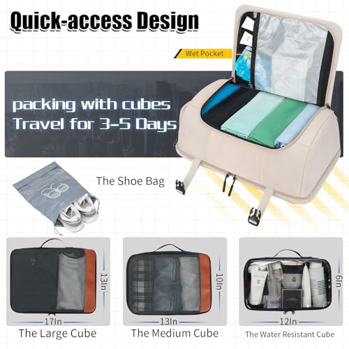 42L Travel Backpack with 4 Packing Cubes, TSA Friendly Flight Approved Carry-On Bag, Water-Resistant Business Backpack for Men Women, Fits 17.3" Laptop (Off-white) - color: Off-white