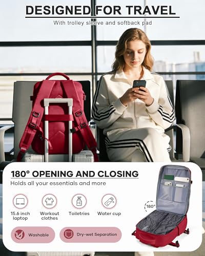 WONHOX Vacuum Seal Backpack for Travel with Air Pump Compression Daypack Personal Item Carry on Flight Approved Vacpack Laptop Space Saver Bags Storage with Vacuum System Travel Bag Women Men Red - color: A1-red