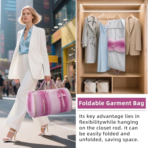 Convertible Garment Duffle Bag for Women, Foldable 2-in-1 Carry On Travel Bag with Shoe Compartment & Toiletry Pocket, PU Leather Stylish Garment Bags for Business Trip, Vacation, Pink-White - color: Rose-Pink