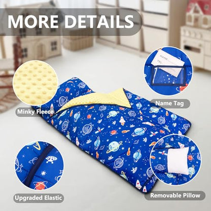 Primlect Thickened Toddler Nap Mat with Removable Pillow and Minky Blanket, Extra Large 55''x35'' Sleeping Bag, Washable, Roll up, Perfect for Daycare, Preschool, Kindergarten, Boys and Girls (Space) - color: Space Ship