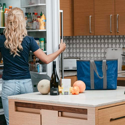 CleverMade EcoBasket Collapsible Tote Basket – Reusable Grocery Tote - color: Blue/Gray, size: 30l - 1 Pack