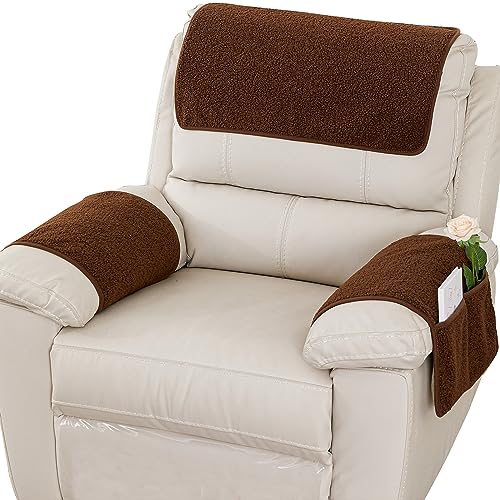 Armrest Cover, Recliner Chair Protector, Furniture Protector Slip, Side Storage Pocket, Stretch Armchair Couch Arm Rest Cover for Recliner, Chair, Sofa (Coffee,1 Seater(3pcs)) - color: Coffee, size: 1 Seater(3pcs)