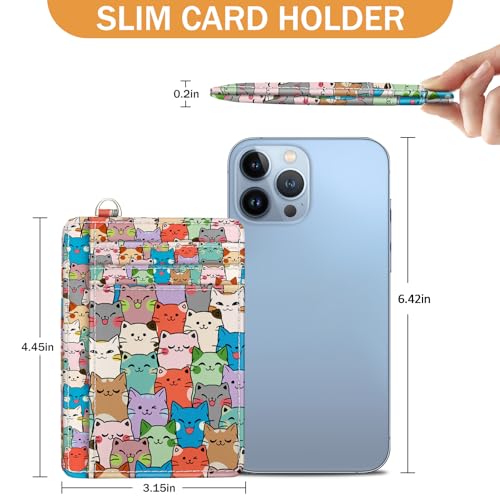 Yonlevres Cat Credit Card Holder Slim Wallet, RFID Wallet Women Front Pocket Small Card Holder, Travel Cute Funny Thin ID Window PU Leather RFID Blocking Case Organizer Gift Girls Ladies - color: Cat
