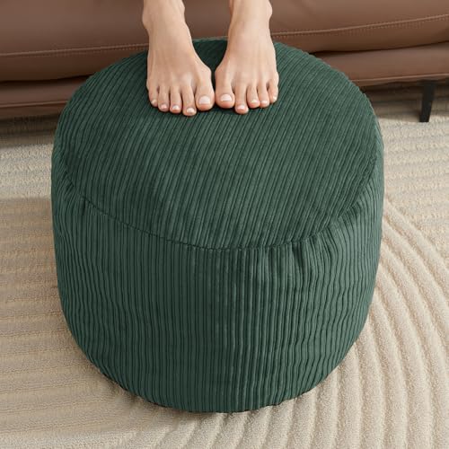 WSOFRLAC Pouf Ottoman Foot Stools Ottoman with Foam Small Corduroy Ottomans for Living Room Ottomans Pouf 20x15 Floor Poufs Foot Rest for Office Chair Dark Green Foot Stool Small - color: Green, size: 20"D x 20"W x 15"H