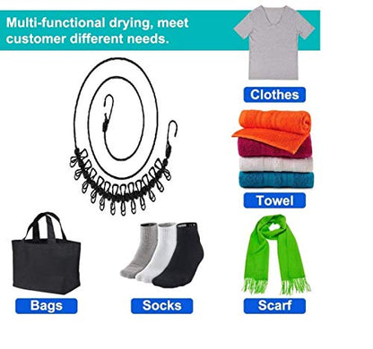 2 Pack Portable Clothesline with 12 Clothespins, Windproof Travel Stretchy Retractable Elastic Laundry Clothes Line for Backyard, Vacation Hotel, Balcony Drying - size: 2P - GYS
