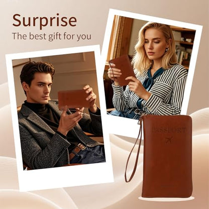 Multifunctional RFID Passport Wallet, Elegant Travel Passport Holder Wallet Boarding Pass Pouch for Business Trip & Vacation