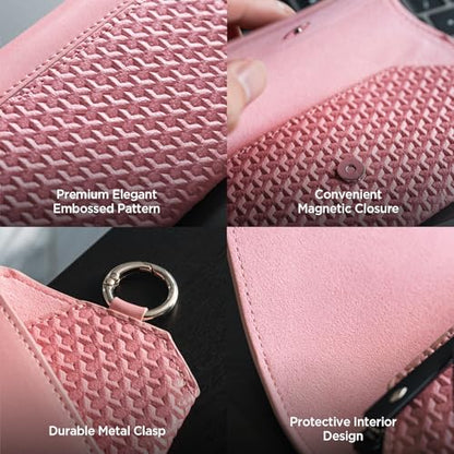 VULKIT Portable Leather Eye Glasses Case for Women & Men, Slim Sunglass Case, Unisex Eyeglass Case - color: Blush Pink